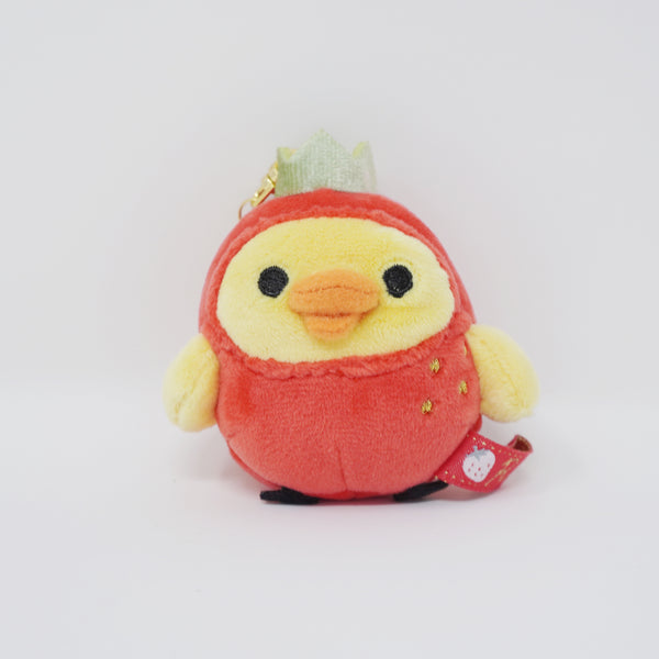 (No Tags) 2018 Kiiroitori in Strawberry Costume Plush Keychain - Strawberry Party Rilakkuma - San-X