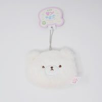 Fuzzy White Pukyu Bear Plush Keychain - Hokkori Face Yell Japan