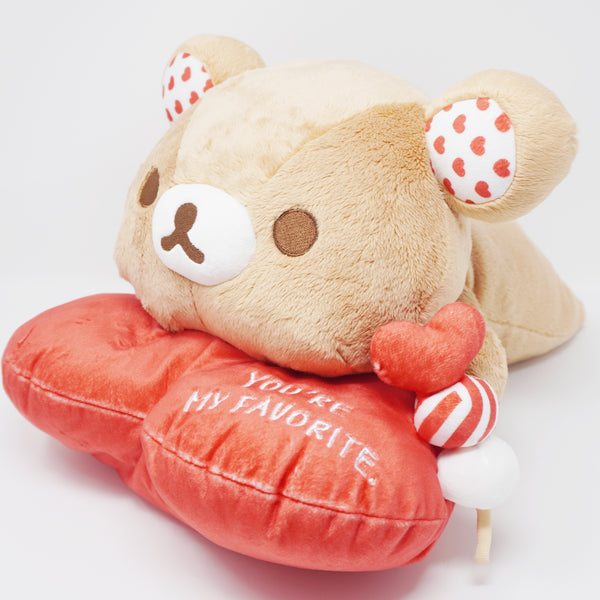 (No Tags) 2020 Medium Rilakkuma Lying Plush - Valentine's Heart Fair Rilakkuma Store & Kiddyland Limited