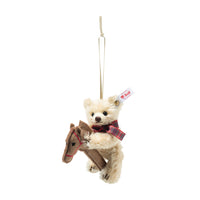 Teddy Bear on Hobby Horse Ornament Plush - Steiff 2024 Limited Edition Christmas