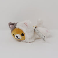 2015 Fuzzy Rilakkuma White Calico Cat Neko Lying Prize Toy Plush Keychain