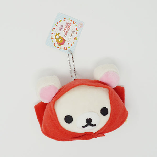 2010 Red Bonnet Korilakkuma Face Plush Prize Keychain - 7th Anniversary Strawberry Rilakkuma