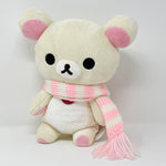 2005 Medium Korilakkuma with Pink Stripe Scarf Plush - Seven Eleven 711 Limited Pink Snow Christmas Rilakkuma - San-X