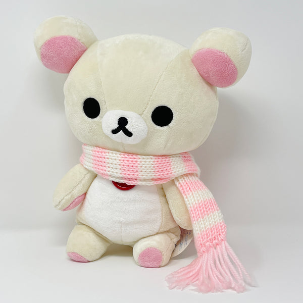 2005 Medium Korilakkuma with Pink Stripe Scarf Plush - Seven Eleven 711 Limited Pink Snow Christmas Rilakkuma - San-X